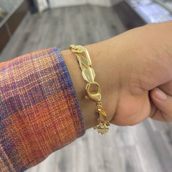 NEW Design Mens Figaro Bracelet  Thick Nice Gifts 8.25" Pulsera Oro Hombre - Picture 1 of 9